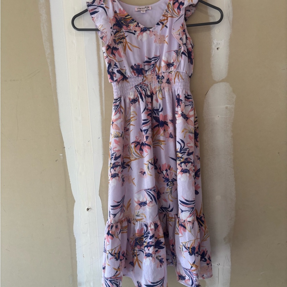 Chenault Floral Kids Dress in Pink and Navy